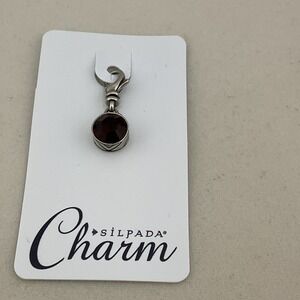 Silpada January Garnet Birthstone Charm .925 Sterling Silver With lobster Claw